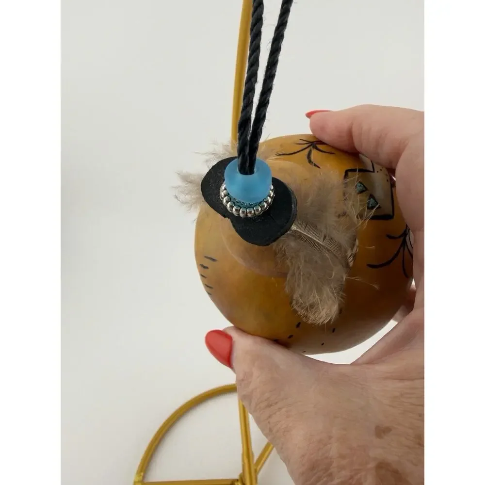 Authentic Vintage Native American Painted Gourd Ornament Gecko Lizard Art